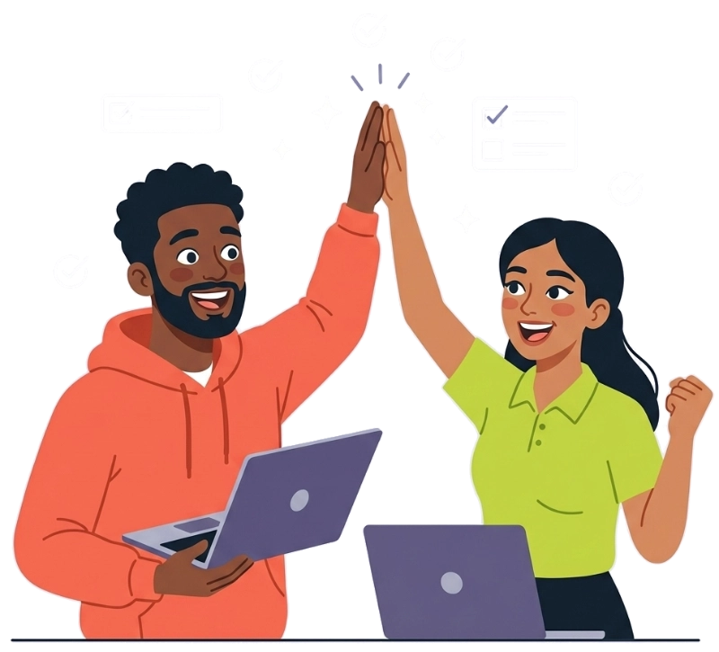 Two teammates high-fiving after knocking out their work