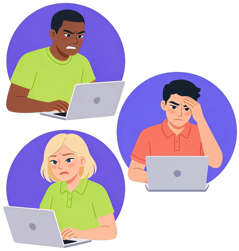 Frustrated team members juggling scattered AI context